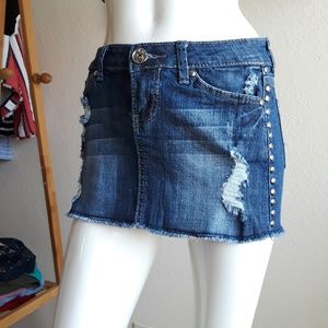 H & G denim destroyed mini skirt Small